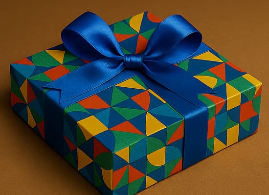 Brightly covered gift box containing the Company Culture Game.